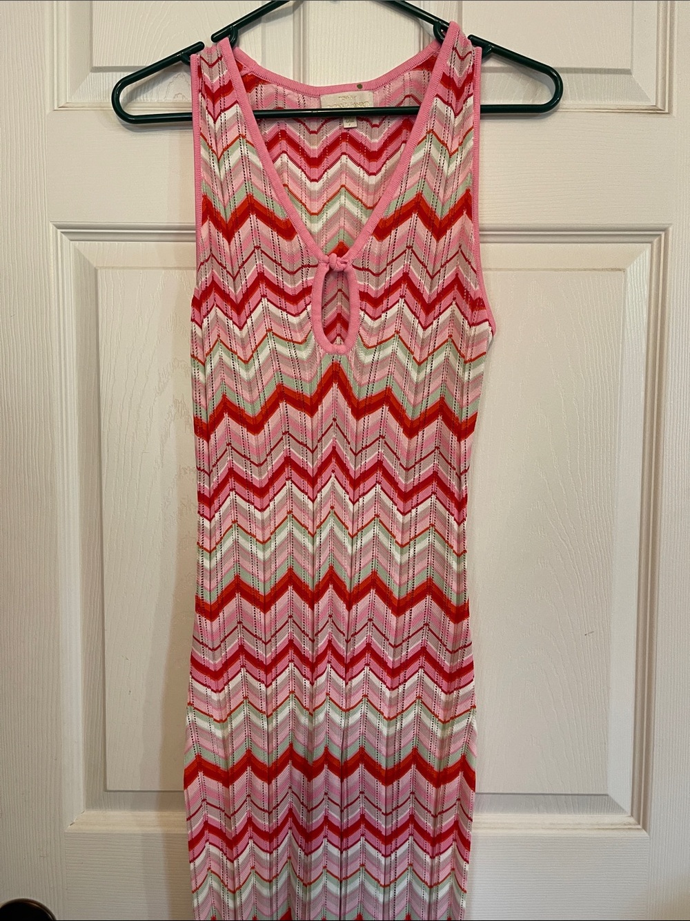 Torn by Ronny Kobo Pink Red Chevron Knit Maxi Dress